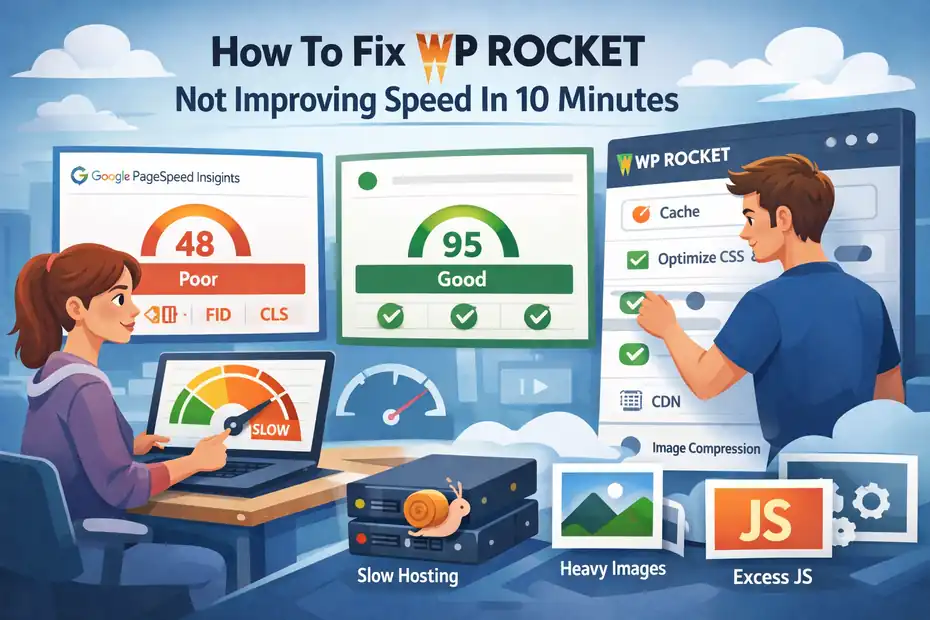 An informative illustration about How To Fix WP Rocket Not Improving Speed In 10 Minutes