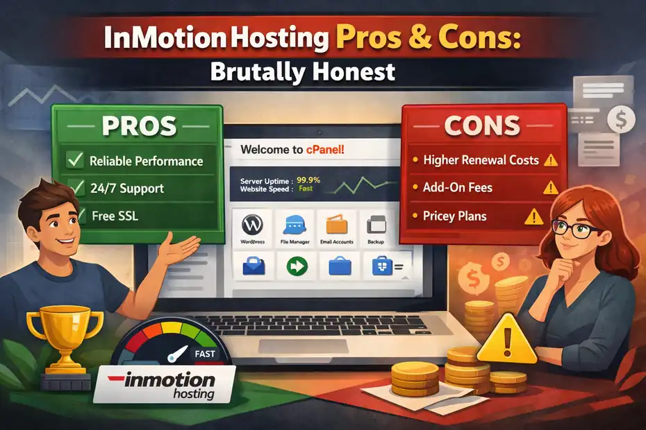 An informative illustration about InMotion Hosting Pros And Cons: Brutally Honest