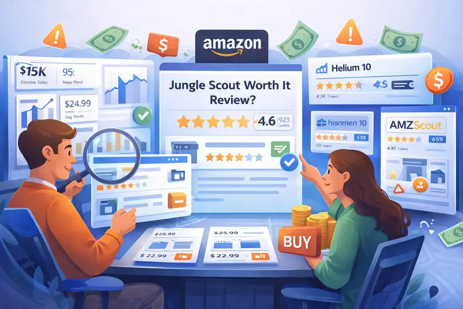 An informative illustration about Jungle Scout Worth It Review For Amazon Beginners: Save Money Or Waste It?