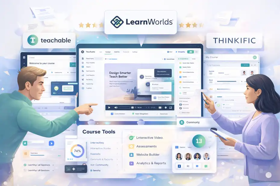 An informative illustration about LearnWorlds Features Overview: Tools That Power Online Courses