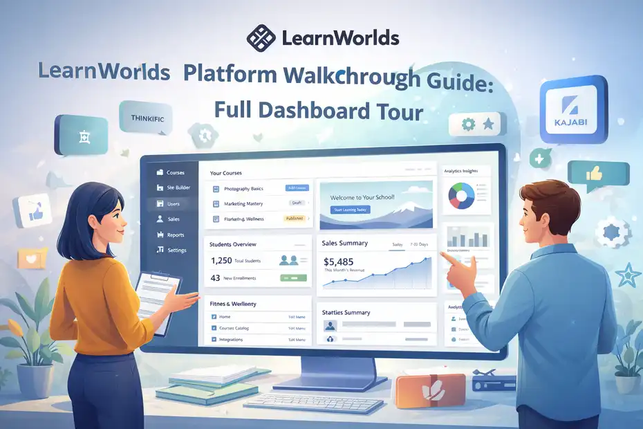 An informative illustration about LearnWorlds Platform Walkthrough Guide: Full Dashboard Tour