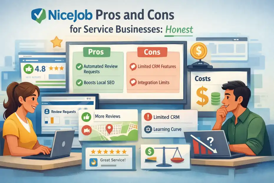 An informative illustration about NiceJob Pros And Cons For Service Businesses: Honest