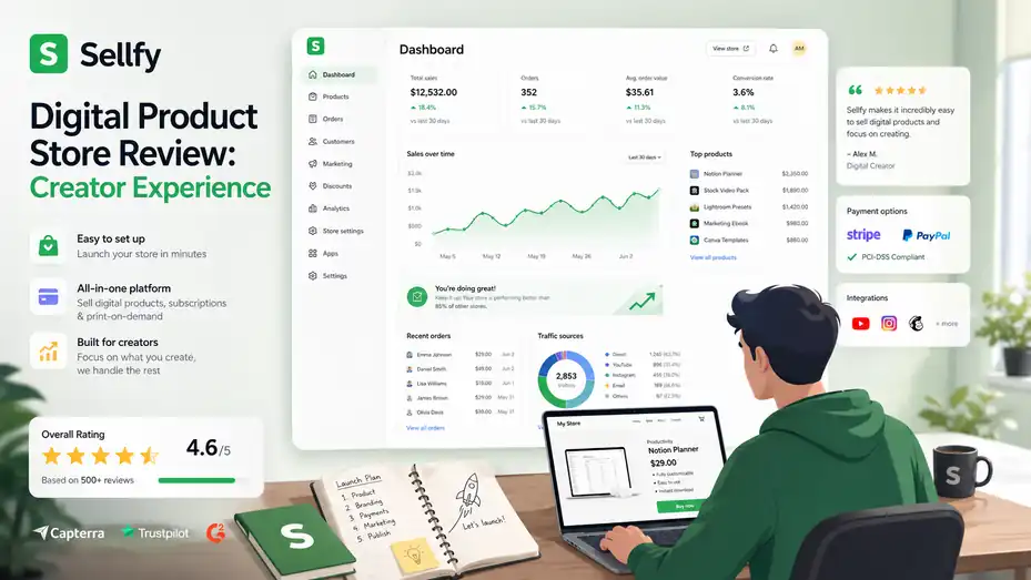 An informative illustration about Sellfy Digital Product Store Review: Creator Experience