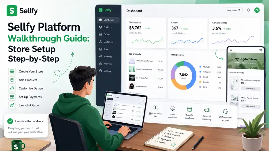 An informative illustration about Sellfy Platform Walkthrough Guide: Store Setup Step-By-Step