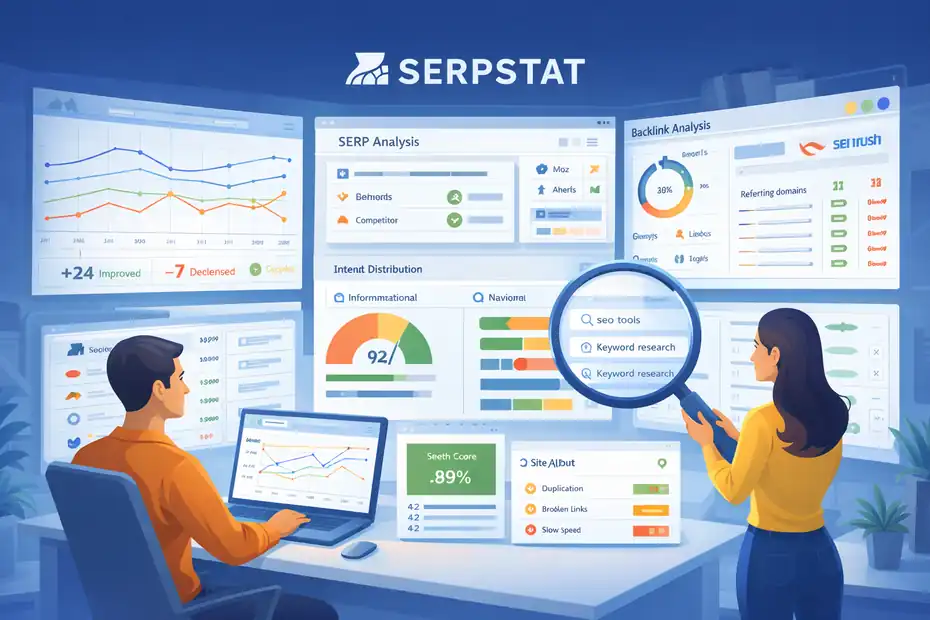An informative illustration about Serpstat Features Overview: Tools That Actually Help
