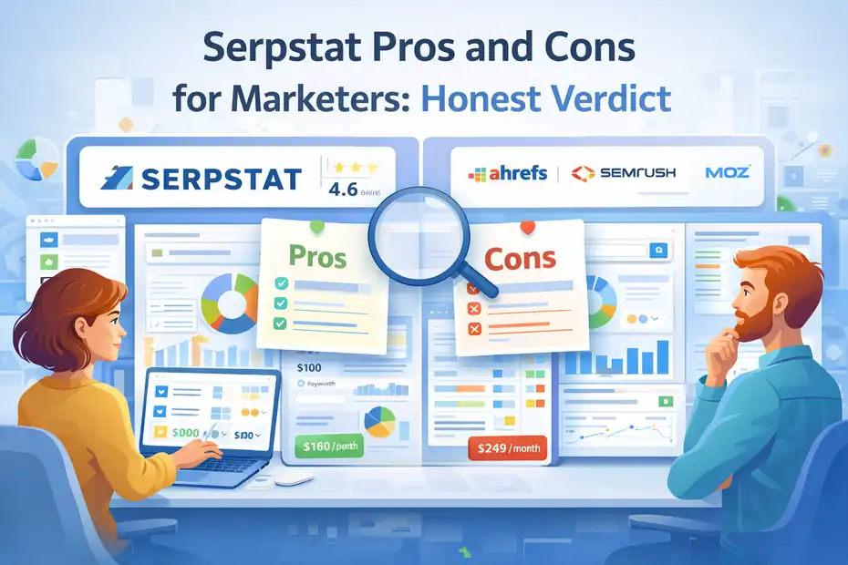 An informative illustration about Serpstat Pros And Cons For Marketers: Honest Verdict