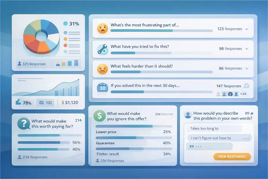 An informative illustration about
The Best Survey Questions To Ask Before Launching A Digital Product