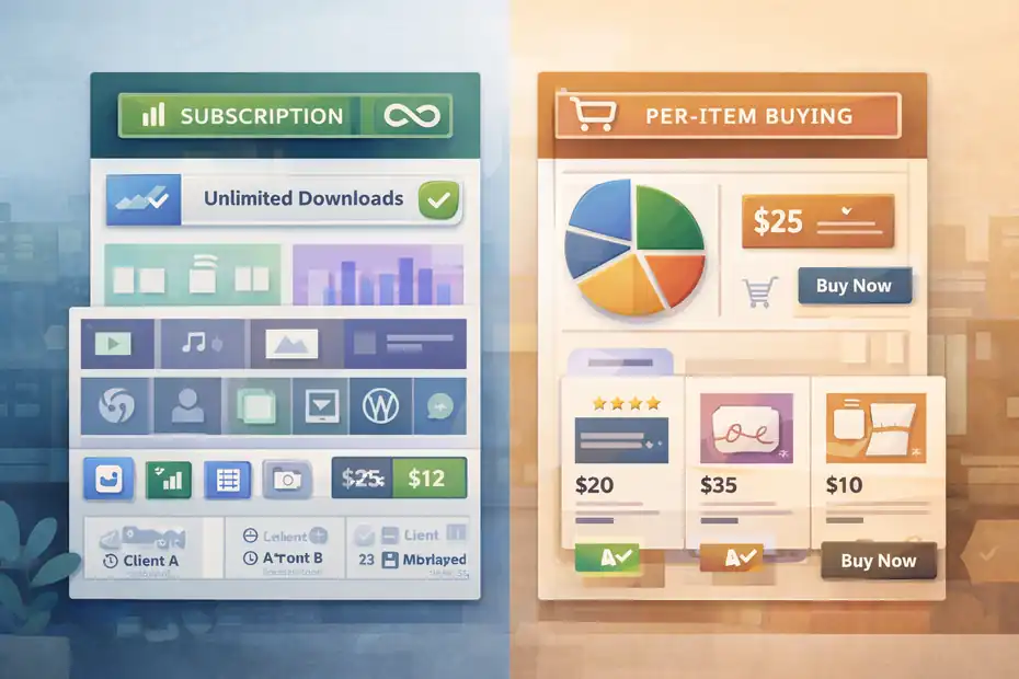 An informative illustration about
The Biggest Difference: Subscription Vs Per-Item Buying