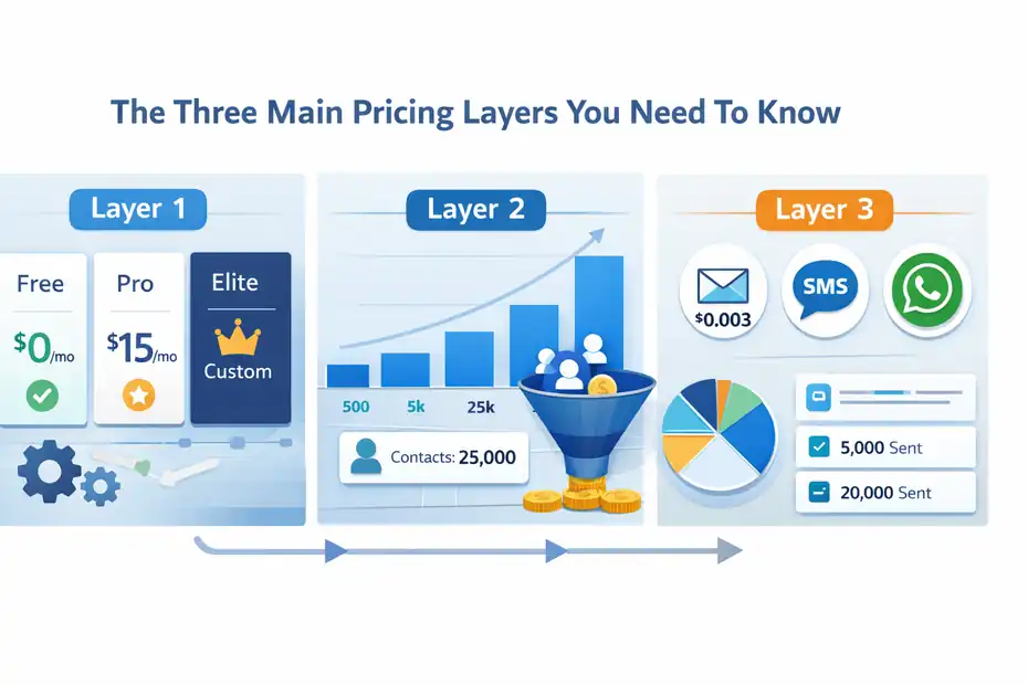ManyChat Pricing Explained: What You Actually Pay For An informative illustration about The Three Main Pricing Layers You Need To Know