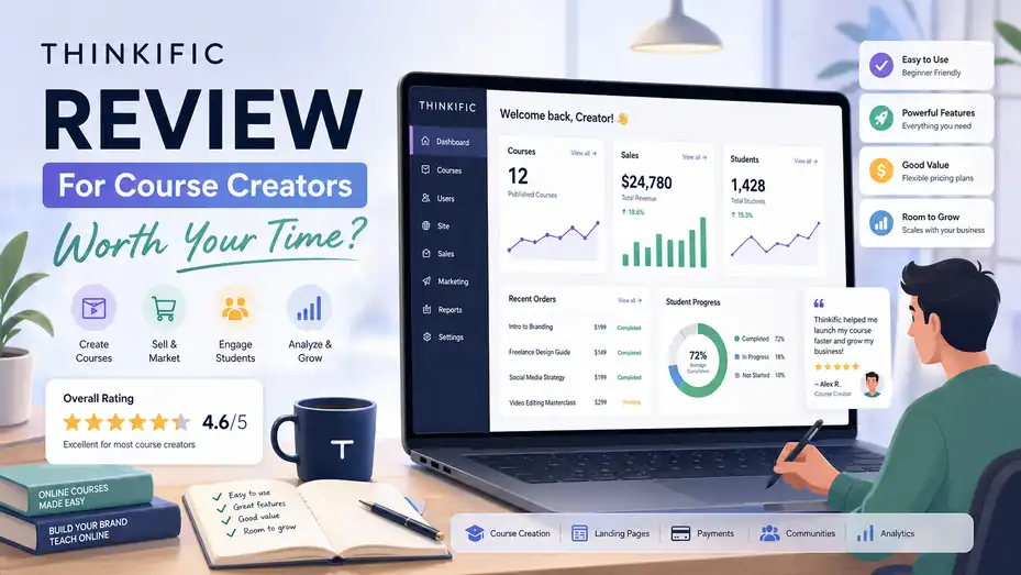 An informative illustration about Thinkific Review For Course Creators: Worth Your Time?
