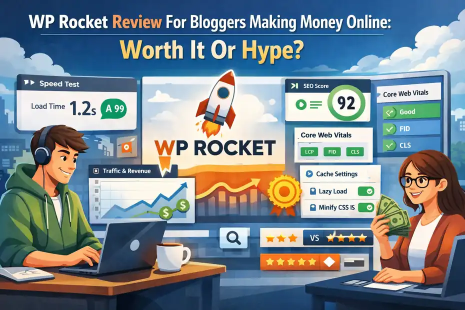 An informative illustration about WP Rocket Review For Bloggers Making Money Online: Worth It Or Hype?