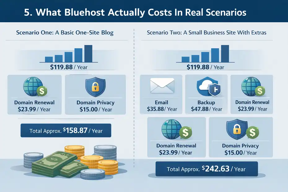 Bluehost Pricing Plans Explained: Real Costs And Hidden Fees An informative illustration about
What Bluehost Actually Costs In Real Scenarios