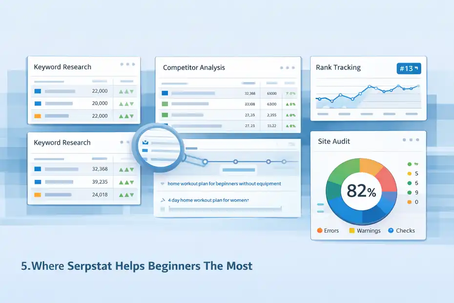 An informative illustration about
Where Serpstat Helps Beginners The Most