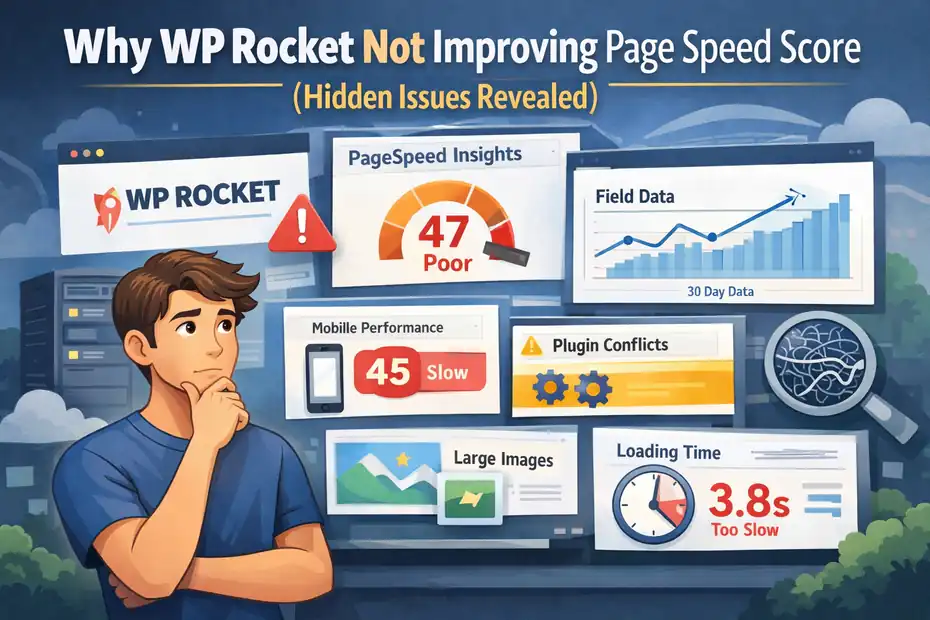 An informative illustration about Why WP Rocket Not Improving Page Speed Score (Hidden Issues Revealed)