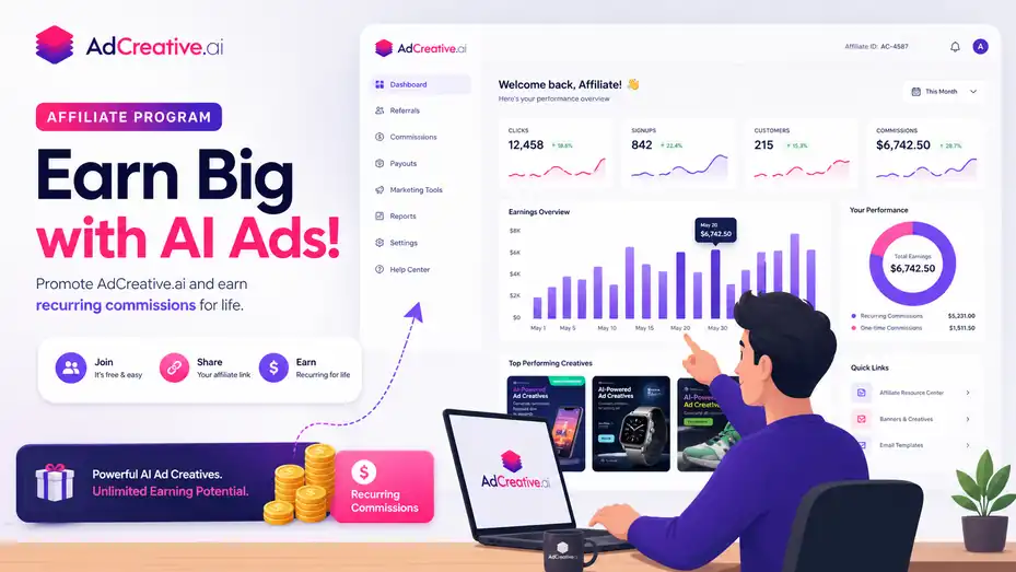 An informative illustration about AdCreative AI Affiliate Program: Earn Big with AI Ads!