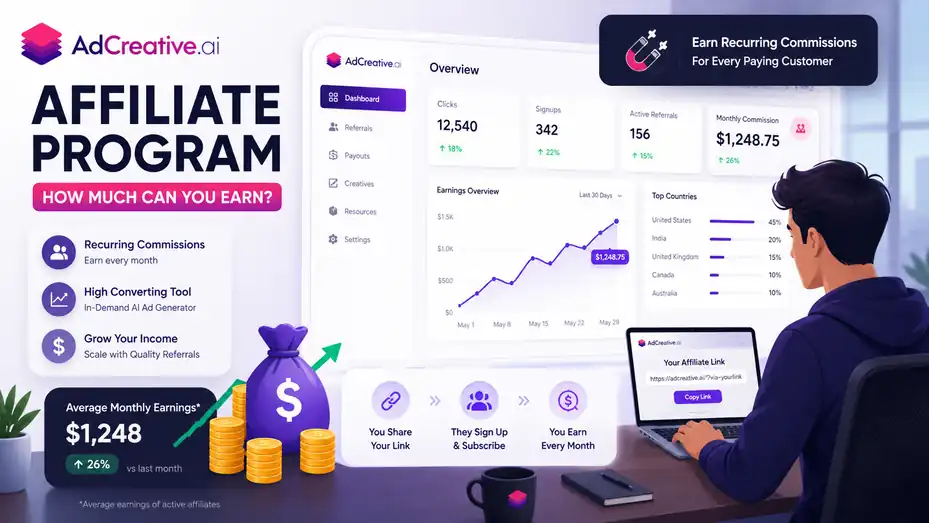 An informative illustration about AdCreative AI Affiliate Program: How Much Can You Earn?