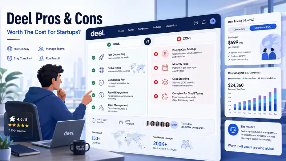 An informative illustration about Deel Pros And Cons For Startups: Is It Worth The Cost?