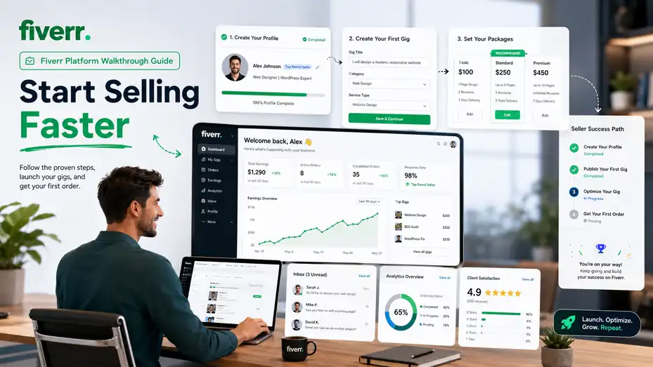 An informative illustration about Fiverr Platform Walkthrough Guide: Start Selling Faster