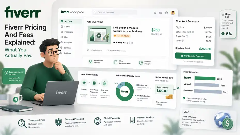 An informative illustration about Fiverr Pricing And Fees Explained: What You Actually Pay
