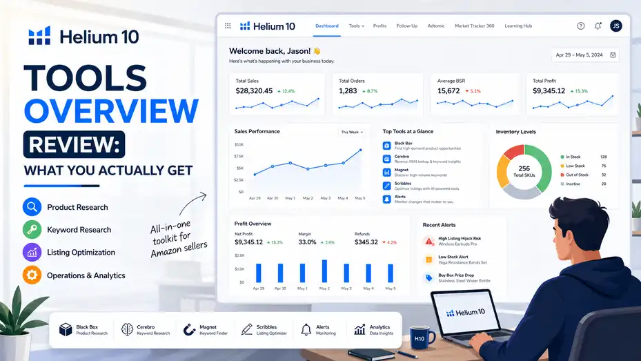 An informative illustration about Helium 10 Tools Overview Review: What You Actually Get