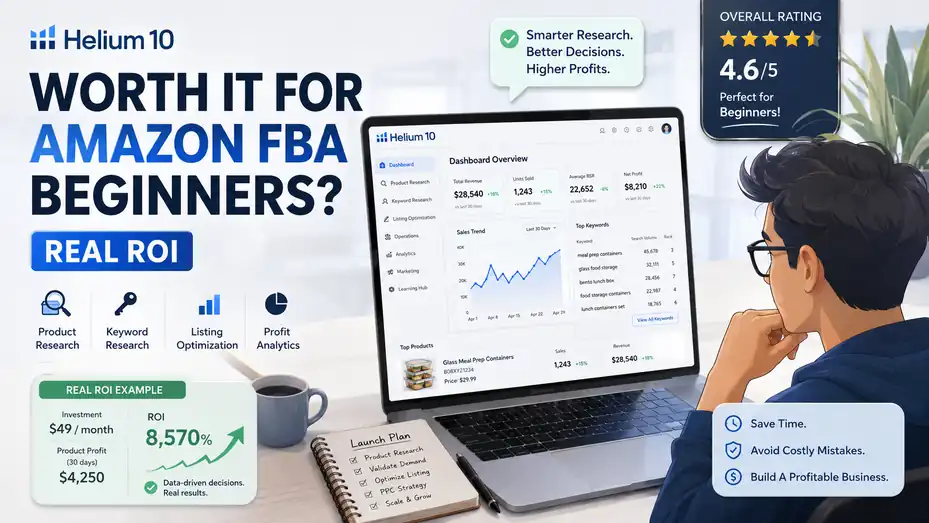 An informative illustration about Helium 10 Worth It For Amazon FBA Beginners? Real ROI