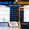An informative illustration about Helium 10 vs AMZScout Comparison Profit Tool War