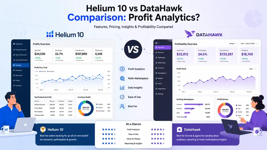 An informative illustration about Helium 10 vs DataHawk Comparison Profit Analytics