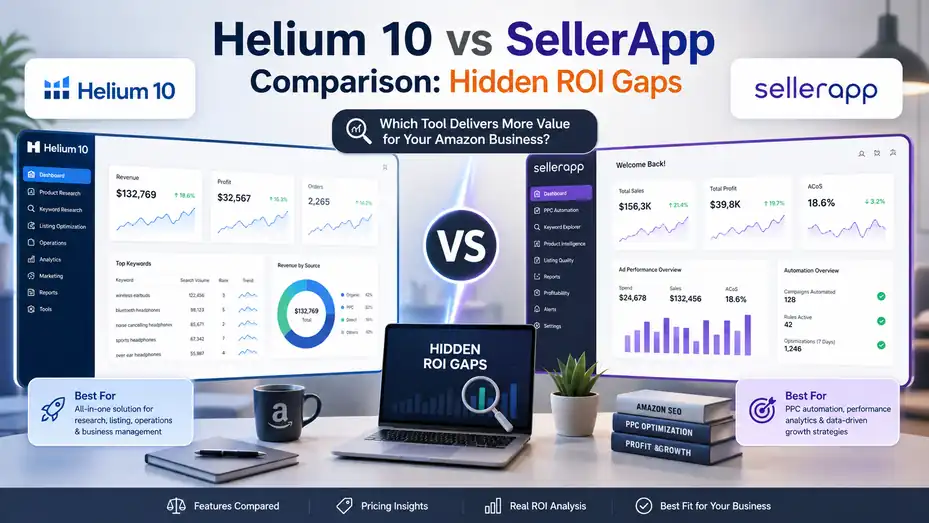 An informative illustration about Helium 10 vs SellerApp Comparison: Hidden ROI Gaps