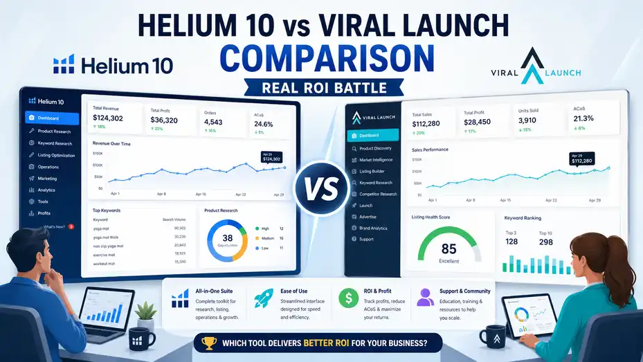 An informative illustration about Helium 10 vs Viral Launch Comparison: Real ROI Battle