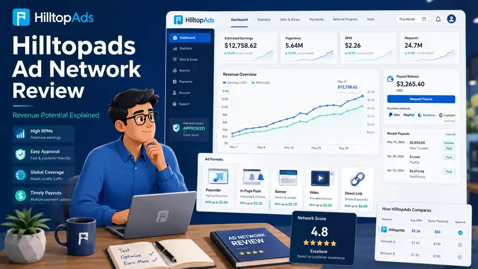 An informative illustration about Hilltopads Ad Network Review: Revenue Potential Explained