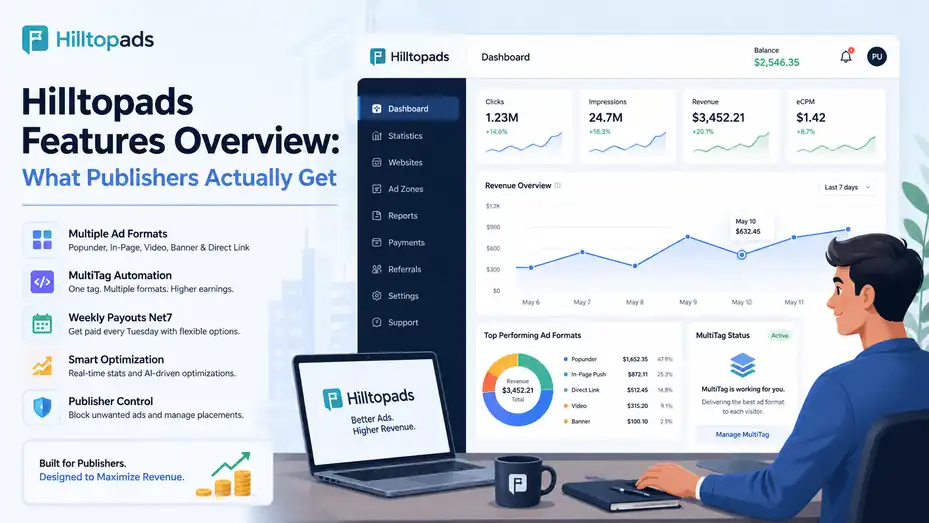 An informative illustration about Hilltopads Features Overview What Publishers Actually Get