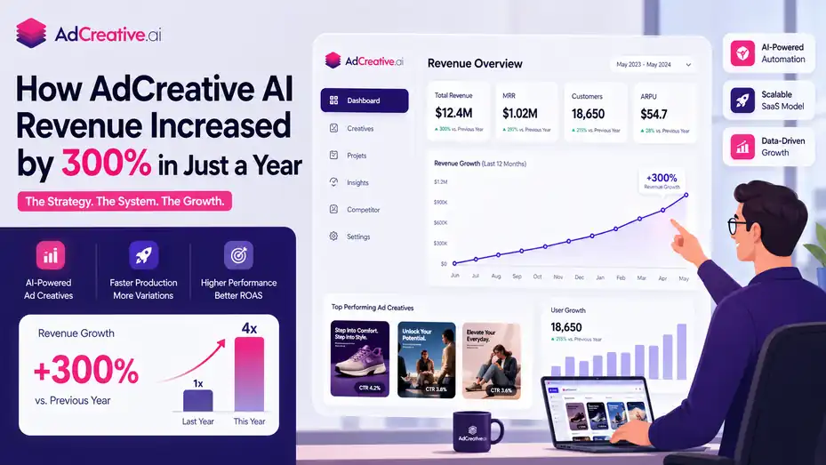 An informative illustration about How AdCreative AI Revenue Increased by 300% in Just a Year