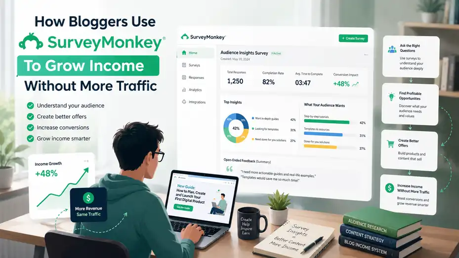 An informative illustration about How Bloggers Use SurveyMonkey To Grow Income Without More Traffic