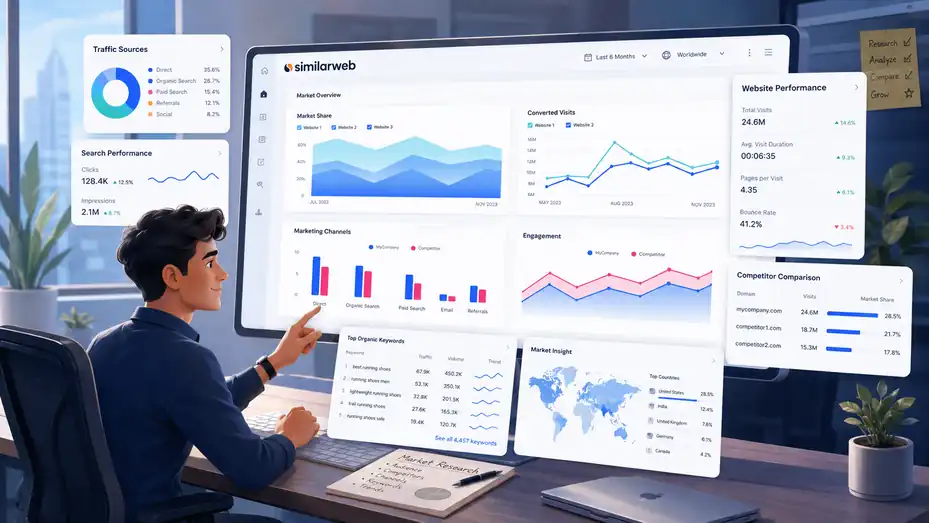 An informative illustration about How To Use SimilarWeb For Market Research Like A Pro