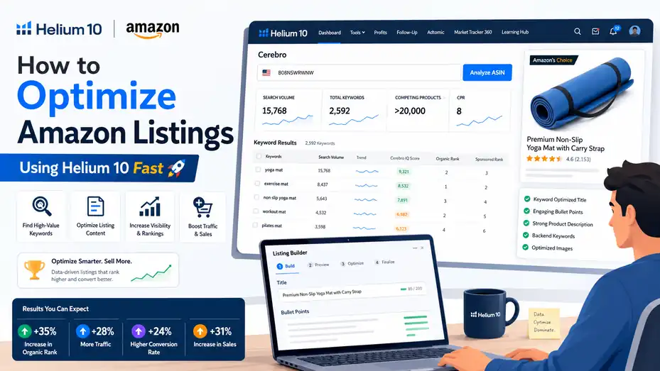An informative illustration about How to Optimize Amazon Listings Using Helium 10 Fast