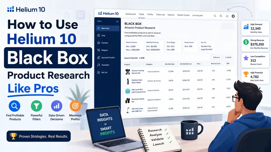 An informative illustration about How to Use Helium 10 Black Box Product Research Like Pros