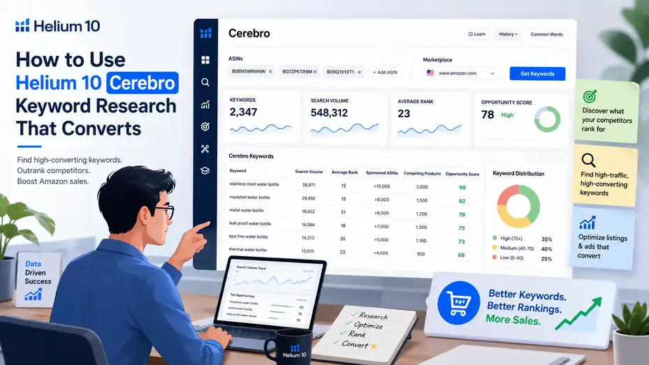 An informative illustration about How to Use Helium 10 Cerebro Keyword Research That Converts