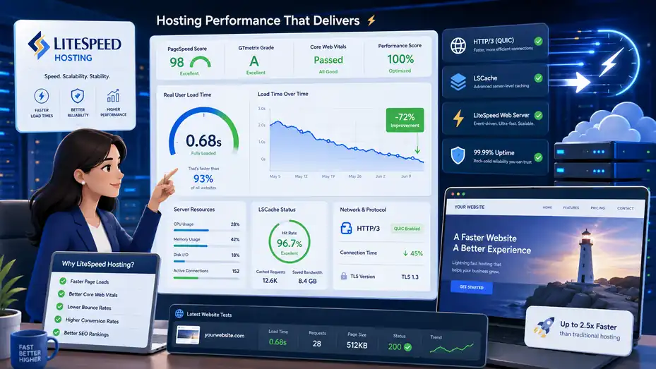 An informative illustration about LiteSpeed Hosting Performance Benefits Why Sites Load Faster