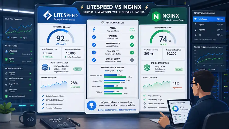An informative illustration about LiteSpeed Vs Nginx Server Comparison: Which Server Is Faster?