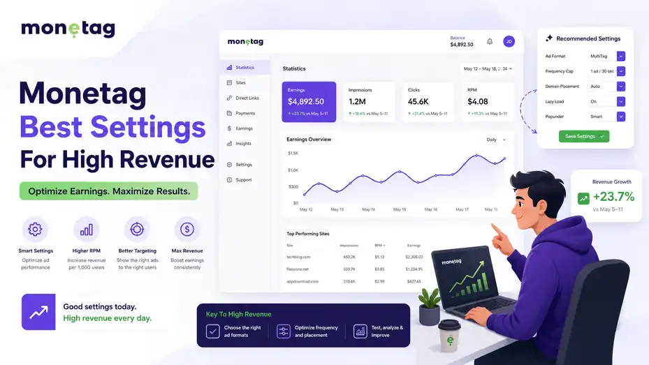 An informative illustration about Monetag Best Settings For High Revenue: Optimize Earnings