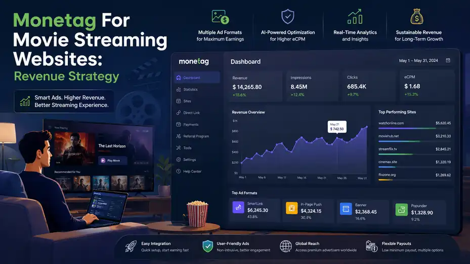 An informative illustration about Monetag For Movie Streaming Websites: Revenue Strategy