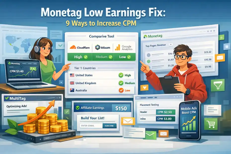 An informative illustration about Monetag Low Earnings Fix: 9 Ways To Increase CPM