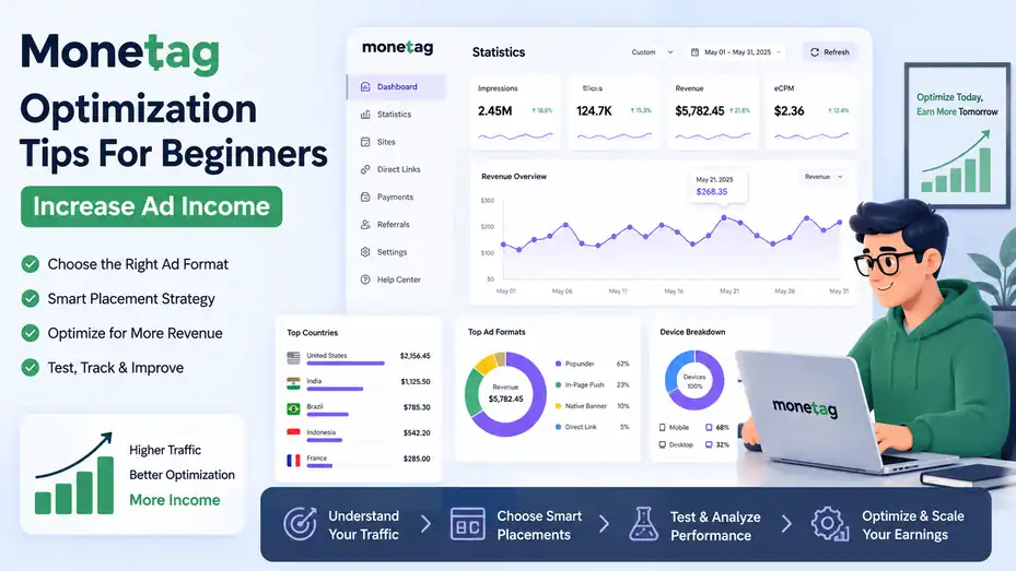 An informative illustration about Monetag Optimization Tips For Beginners: Increase Ad Income