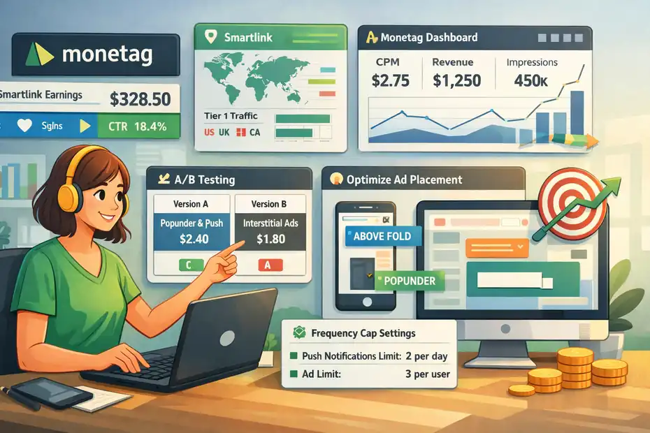 An informative illustration about Monetag Revenue Optimization Strategy: Boost CPM Fast