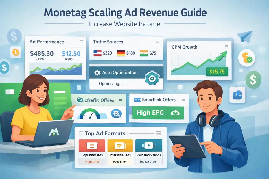 An informative illustration about Monetag Scaling Ad Revenue Guide: Increase Website Income