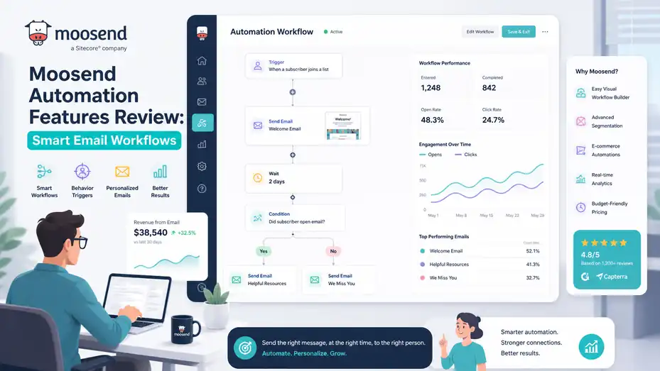 An informative illustration about Moosend Automation Features Review: Smart Email Workflows