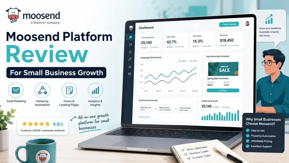 An informative illustration about Moosend Platform Review For Small Business Growth