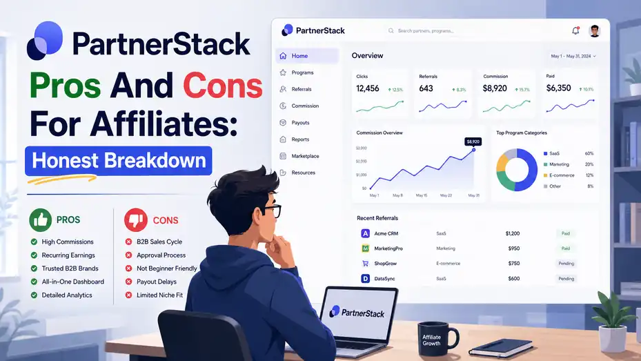 An informative illustration about PartnerStack Pros And Cons For Affiliates Honest Breakdown