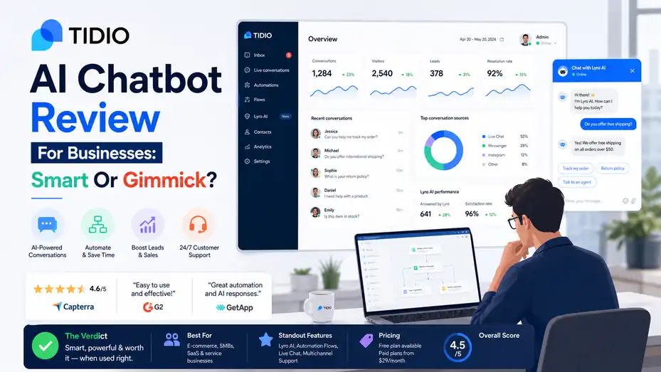 An informative illustration about Tidio AI Chatbot Review For Businesses: Smart Or Gimmick?