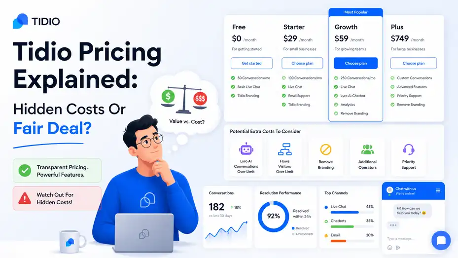 An informative illustration about Tidio Pricing Explained: Hidden Costs Or Fair Deal?